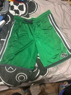 Nike Green and Black Athletic Shorts with White Trim